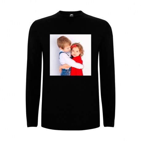 Camiseta Manga Larga Negra Algodón Sin Recorte 15360